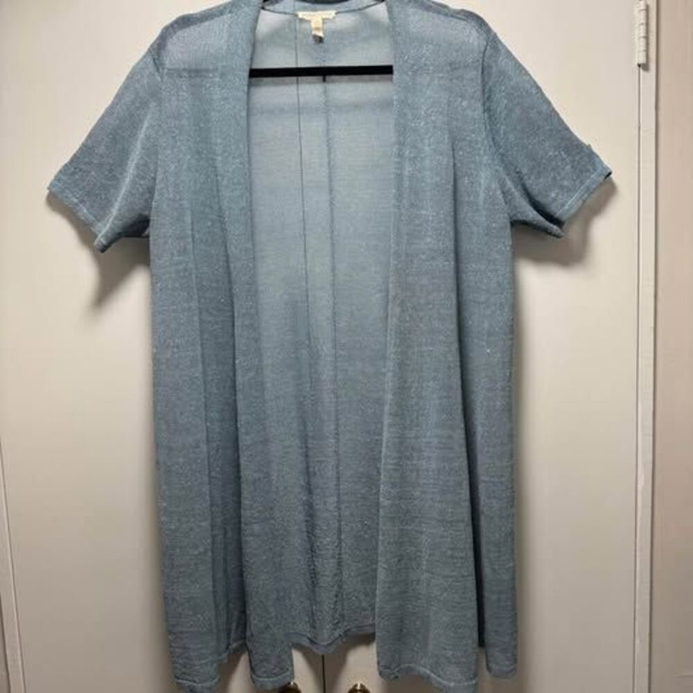 Eileen Fisher Light Blue Open-Front Short Sleeve Cardigan
